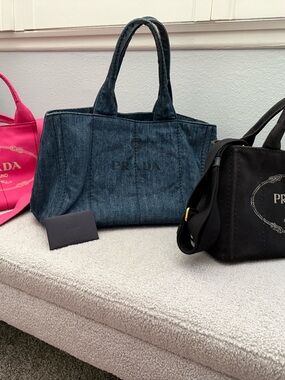 Prada Canapa Tote collection Pink, Blue Denim & black Tote with Double Handles
